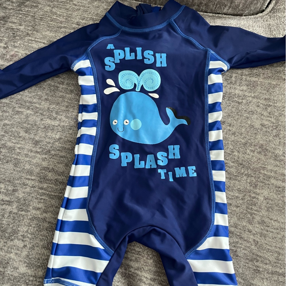 Navy Blue Whale One-Piece Rash Guard Swimsuit for Kids